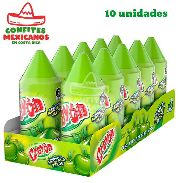 Blister Dulce Crayón de manzana verde - 10 pcs | Confites mexicanos en ...